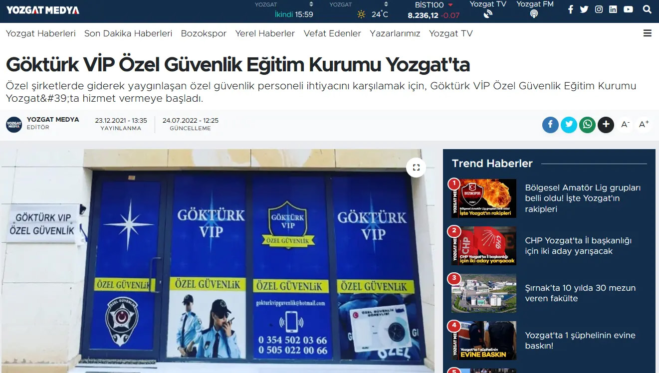 Göktürk VIP Özel Güvenlik Eğitim Kurumu Yozgatta (Yozgat Medya)